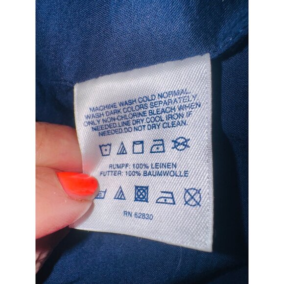 Lands End 100% Linen Apron Dress Pockets 14 Multicolor Paisley Floral Office Chu - Picture 8 of 11